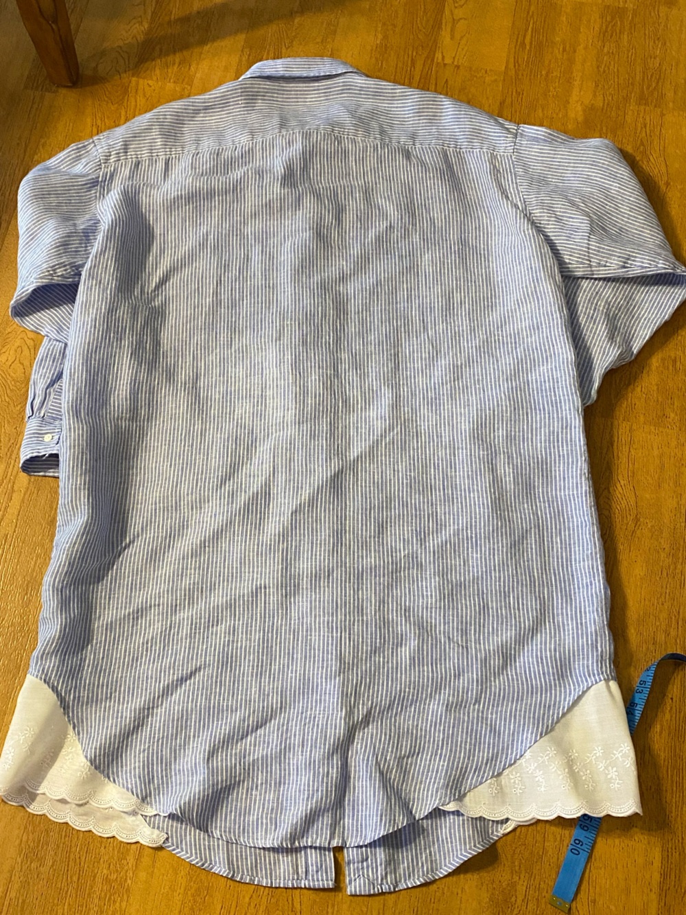 Lauren Ralph Lauren Linen  Blue Stripe Embroidered Hem Shirt Dress Cottagecore - Picture 12 of 14
